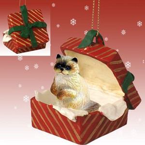 Red Ragdoll Cat in Red Gift Box Christmas Ornament – Hand-Painted Stone Resin