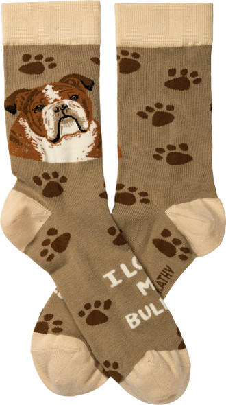 I Love My Bulldog Colorfully Printed Cotton Socks from Primitives by Kathy