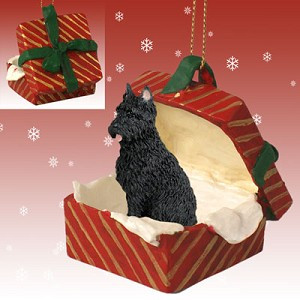 Black Bouvier Des Flandres Dog in Red Gift Box Christmas Ornament – Hand-Painted Stone Resin
