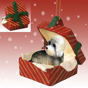 Red Gift Box Dandie Dinmont Terrier Dog in Red Gift Box Christmas Ornament