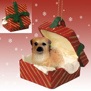 Tibetan Spaniel Dog in Red Gift Box Christmas Ornament – Hand-Painted Stone Resin