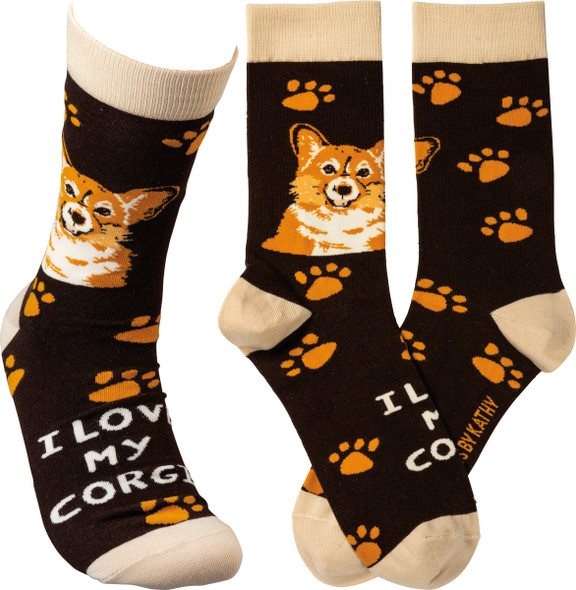 Dog Lover I Love My Corgi Colorfully Printed Cotton Socks from Primitives by Kathy