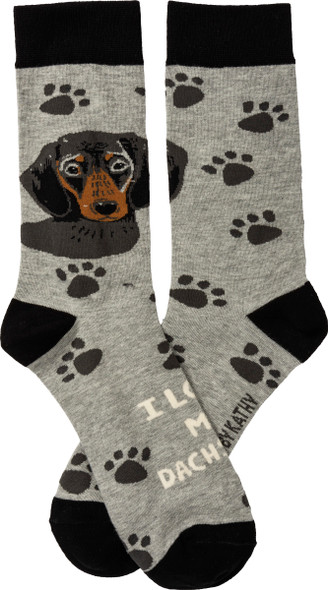 Dog Lover I Love My Dachshund Colorfully Printed Cotton Socks from Primitives by Kathy