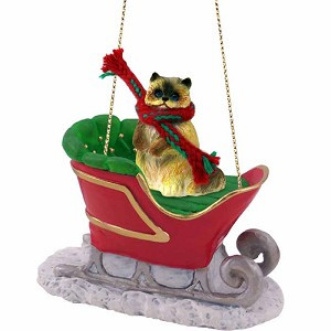 Ragdoll Cat in Sleigh Christmas Ornament – Hand-Painted Stone Resin