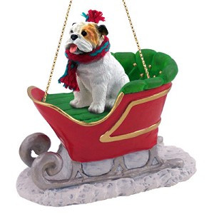 White Bulldog in Sleigh Christmas Tree Ornament – Conversation Concepts