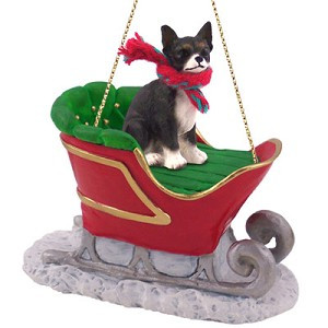 Black & White Chihuahua Dog in Sleigh Christmas Ornament