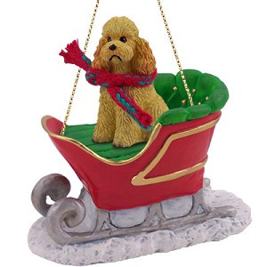 Apricot Sport Cut Poodle Dog in Sleigh Christmas Ornament