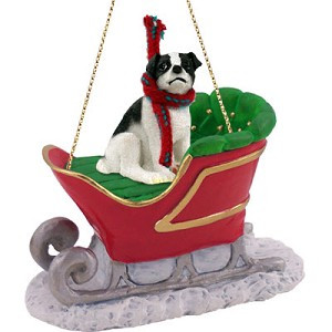 Black & White Smooth Coat Jack Russell Terrier Dog in Sleigh Christmas Ornament