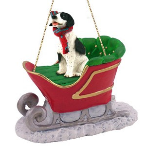 Black & White Pointer Dog in Sleigh Christmas Tree Ornament