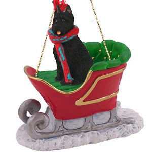 Black Bouvier Des Flandres Dog in Sleigh Christmas Ornament