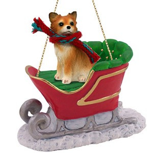 Longhaired Chihuahua Dog in Sleigh Christmas Tree Ornament