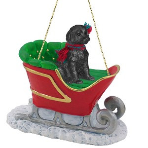 Black Labradoodle Dog in Sleigh Christmas Tree Ornament