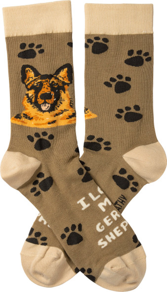 Dog Lover I Love My German Shepherd Colorfully Printed Cotton Socks from Primitives by Kathy