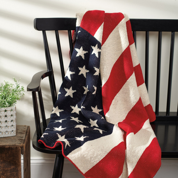 Double Sided Cotton Throw Blanket - Red White & Blue American Flag Design 50 In x 60 In from Primitives by Kathy