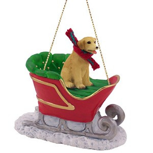 Yellow Labrador Retriever Dog in Sleigh Christmas Ornament