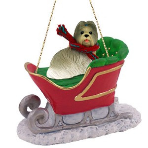 Mixed Color Shih Tzu Dog in Sleigh Christmas Tree Ornament