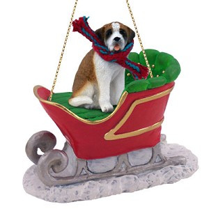 Smooth Coat Saint Bernard Dog in Sleigh Christmas Ornament