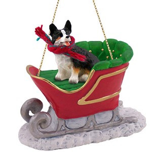 Tricolor Cardigan Welsh Corgi Dog in Sleigh Christmas Ornament