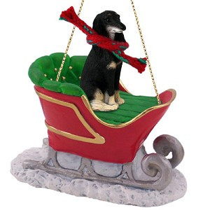 Black and Tan Saluki Dog in Sleigh Christmas Tree Ornament