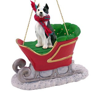 Brindle Pit Bull Terrier Dog in Sleigh Christmas Ornament