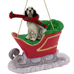 Blue Belton English Setter Dog in Sleigh Christmas Ornament