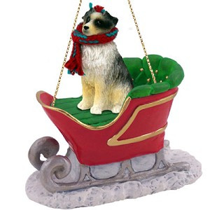Blue Australian Shepherd Dog in Sleigh Christmas Ornament