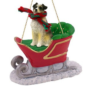 Blue Docked Australian Shepherd Dog in Sleigh Christmas Ornament