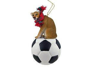 Cougar on Soccer Ball Christmas Ornament – Hand-Painted Stone Resin