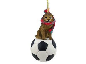 Lion on Soccer Ball Christmas Ornament – Hand-Painted Stone Resin