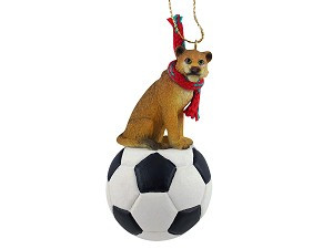 Lioness on Soccer Ball Christmas Ornament – Hand-Painted Stone Resin