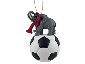Elephant on Soccer Ball Hanging Ornament – Hand-Painted Stone Resin