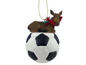 Moose on Soccer Ball Christmas Ornament – Hand-Painted Stone Resin