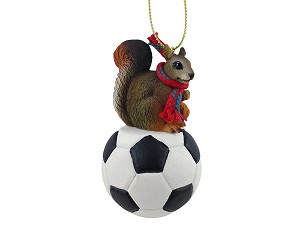 Red on Soccer Ball Hanging Ornament – Hand-Painted Stone Resin