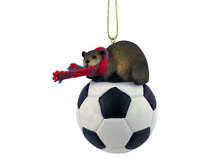 Soccer Beaver on Soccer Ball Christmas Ornament – Hand-Painted Stone Resin