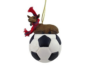Brown Goat on Soccer Ball Christmas Ornament – Hand-Painted Stone Resin