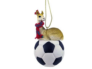 Llama on Soccer Ball Hanging Ornament – Hand-Painted Stone Resin
