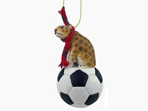 Jaguar on Soccer Ball Christmas Ornament – Hand-Painted Stone Resin