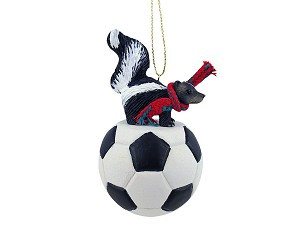 Soccer Skunk on Soccer Ball Christmas Ornament – Hand-Painted Stone Resin