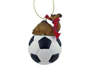 Camel Dromedary on Soccer Ball Christmas Ornament – Hand-Painted Stone Resin