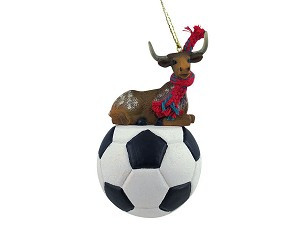 Long Horn Steer on Soccer Ball Christmas Ornament – Hand-Painted Stone Resin
