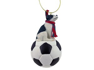 Black & White Smooth Coat Jack Russell Terrier Dog on Soccer Ball Christmas Ornament