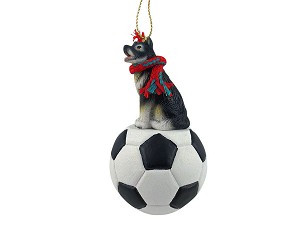 Alaskan Malamute Dog on Soccer Ball Hanging Ornament – Hand-Painted Stone Resin