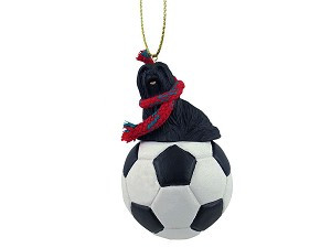 Black Lhasa Apso Dog on Soccer Ball Christmas Ornament – Hand-Painted Stone Resin