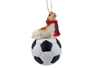 Petit Basset Griffon Vendeen Dog on Soccer Ball Christmas Ornament – Hand-Painted Stone Resin