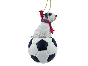 Sealyham Terrier Dog on Soccer Ball Christmas Ornament – Hand-Painted Stone Resin