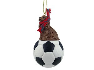 Brown Cocker Spaniel Dog on Soccer Ball Christmas Ornament – Hand-Painted Stone Resin