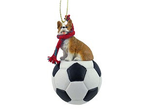 Soccer Pembroke Welsh Corgi Dog on Soccer Ball Christmas Ornament – Hand-Painted Stone Resin