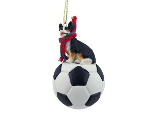Cardigan Welsh Corgi Dog on Soccer Ball Christmas Ornament – Hand-Painted Stone Resin