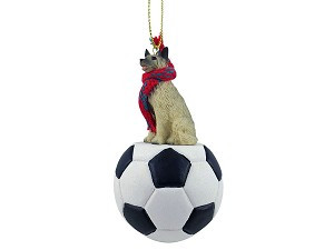 Norwegian Elkhound Dog on Soccer Ball Hanging Ornament – Hand-Painted Stone Resin