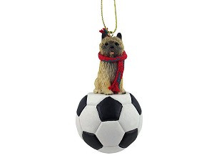 Red Cairn Terrier Dog on Soccer Ball Christmas Ornament – Hand-Painted Stone Resin